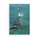 Illustrative matte-white floater-framed preview, without added mat, of Sailing in The Bahamas by Slim Aarons. Proportions vary by size.