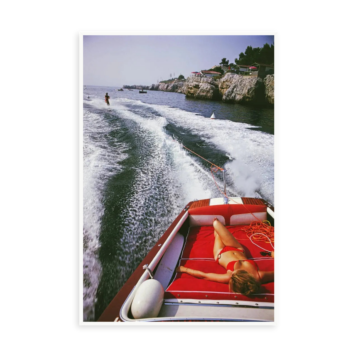 Leisure in Antibes by Slim Aarons — illustrative narrow matte-white framed metal print, no added mat.