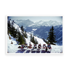 Illustrative matte-white floater-framed preview, without added mat, of Lounging in Gstaad by Slim Aarons. Proportions vary by size.