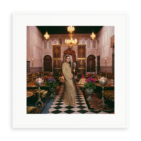 Illustrative matte-white framed preview with white inner border of Dar Essalam Marrakesh by Slim Aarons. Proportions vary by size.