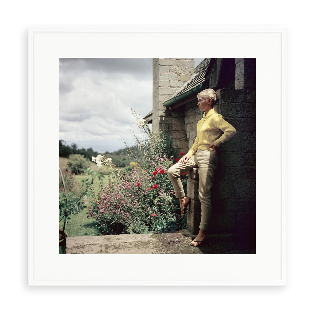 Illustrative matte-white framed preview with white inner border of The Mason's Estate Kenya by Slim Aarons. Proportions vary by size.