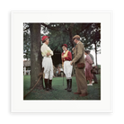 Illustrative matte-white framed preview with white inner border of Race Meeting Kenya by Slim Aarons. Proportions vary by size.