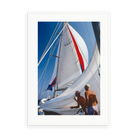 Illustrative matte-white framed preview with white inner border of Sailing in Sardinia by Slim Aarons. Proportions vary by size.