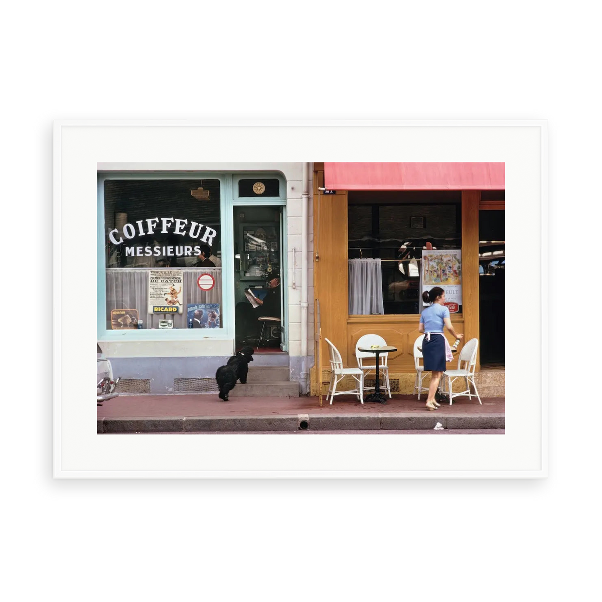 Illustrative matte-white framed preview with white inner border of Nicely Coiffed by Slim Aarons. Proportions vary by size.