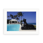 Illustrative matte-white framed preview with white inner border of Poolside Luncheon by Slim Aarons. Proportions vary by size.