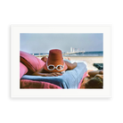 Illustrative matte-white framed preview with white inner border of Sunbathing In Venice by Slim Aarons. Proportions vary by size.