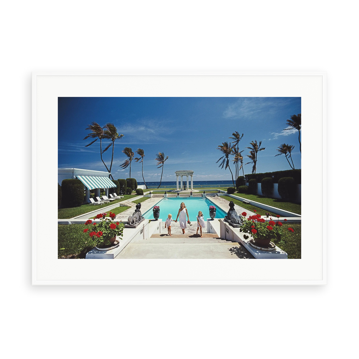 Illustrative matte-white framed preview with white inner border of Neo-Classical Pool by Slim Aarons. Proportions vary by size.