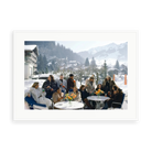 Illustrative matte-white framed preview with white inner border of Drinks At Gstaad by Slim Aarons. Proportions vary by size.
