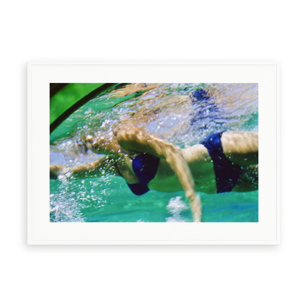 Illustrative matte-white framed preview with white inner border of Swimming Pool by Slim Aarons. Proportions vary by size.