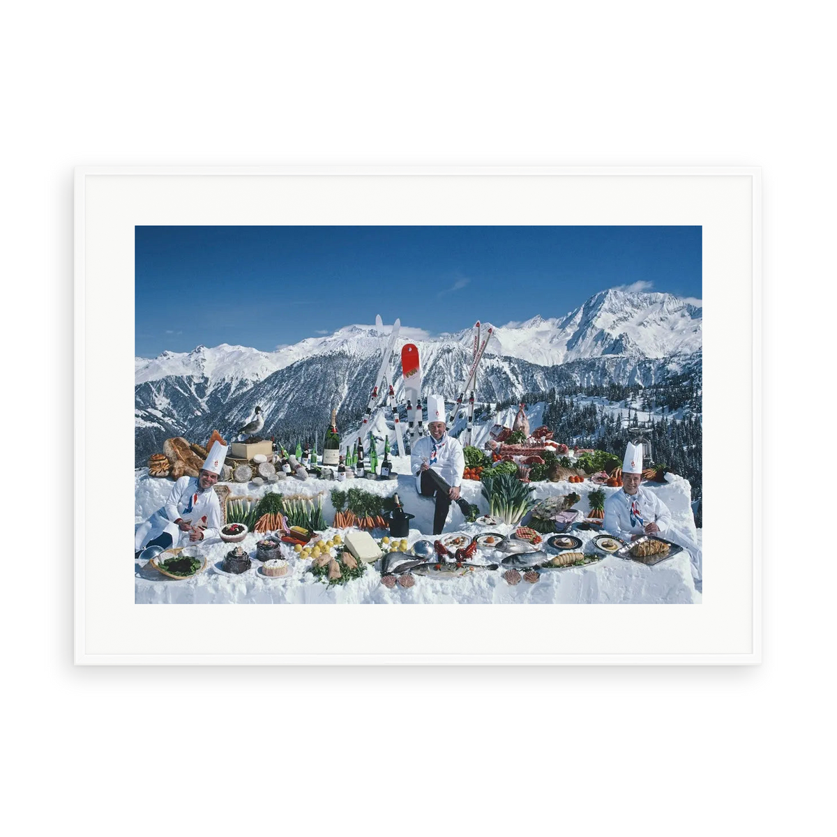 Illustrative matte-white framed preview with white inner border of Culinary Heights by Slim Aarons. Proportions vary by size.