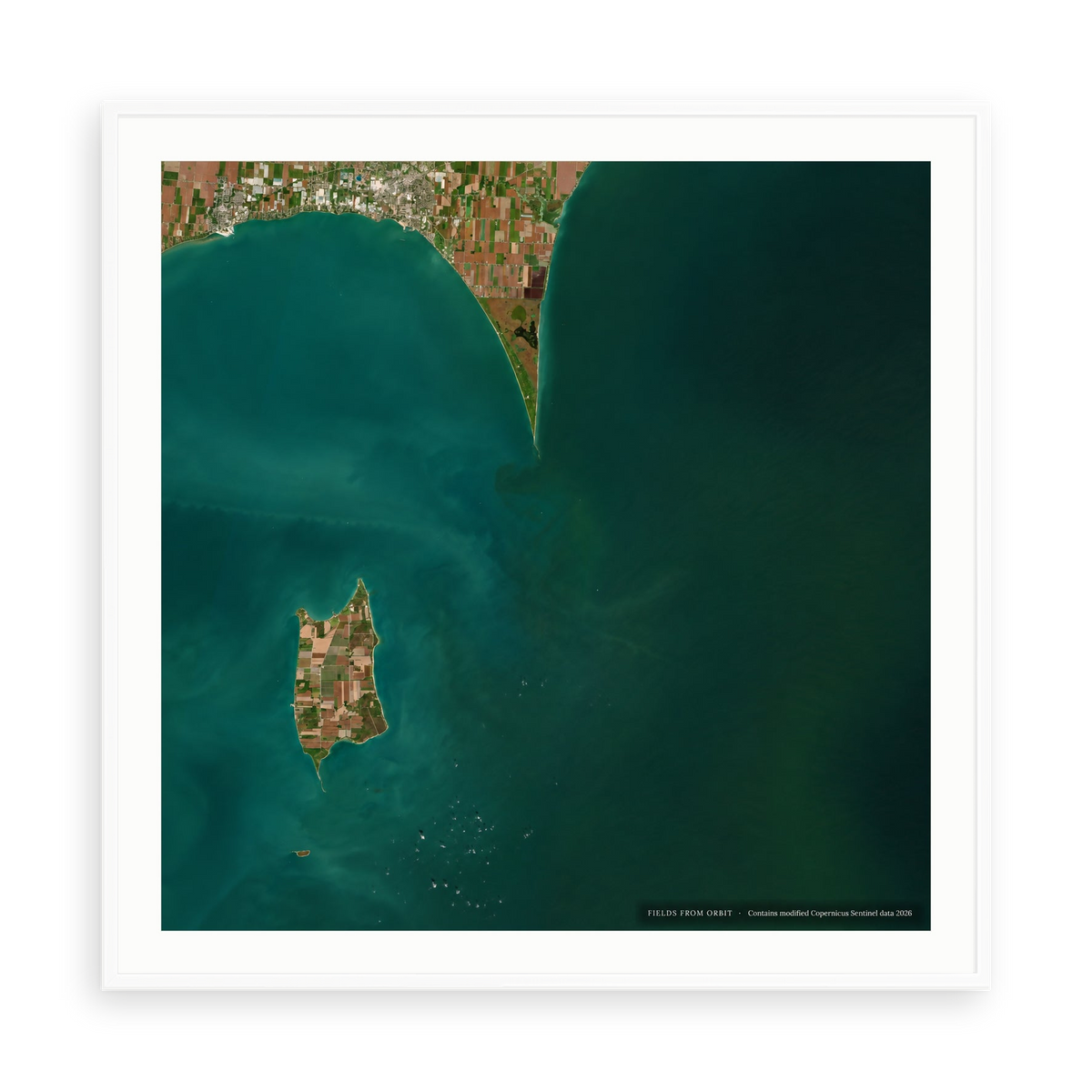The Vanishing Point No. 1 — illustrative matte-white framed paper print with white mat; proportions vary by size.