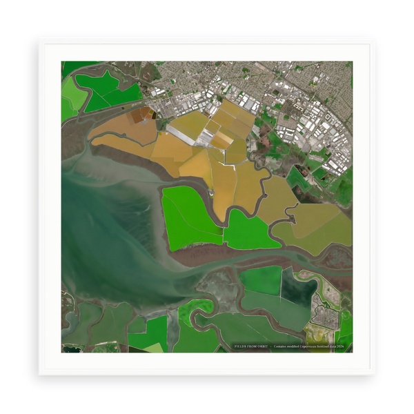The Salt Ponds No. 1 — illustrative matte-white framed paper print with white mat; proportions vary by size.