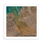 The Red Estuary No. 1 — illustrative matte-white framed paper print with white mat; proportions vary by size.