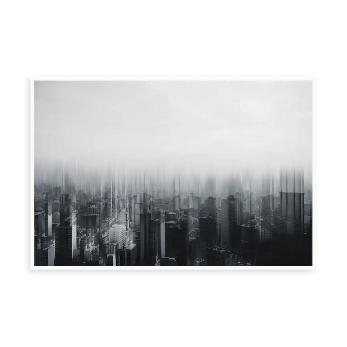 Inner City Life — illustrative narrow matte-white framed metal print, no added mat.