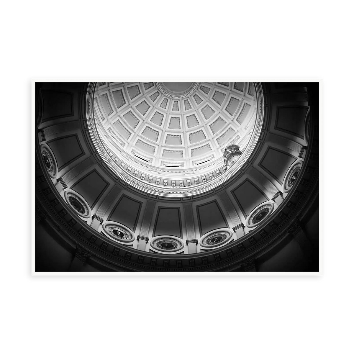 Black and White Dome by M. Hug — illustrative narrow matte-white framed metal print, no added mat.