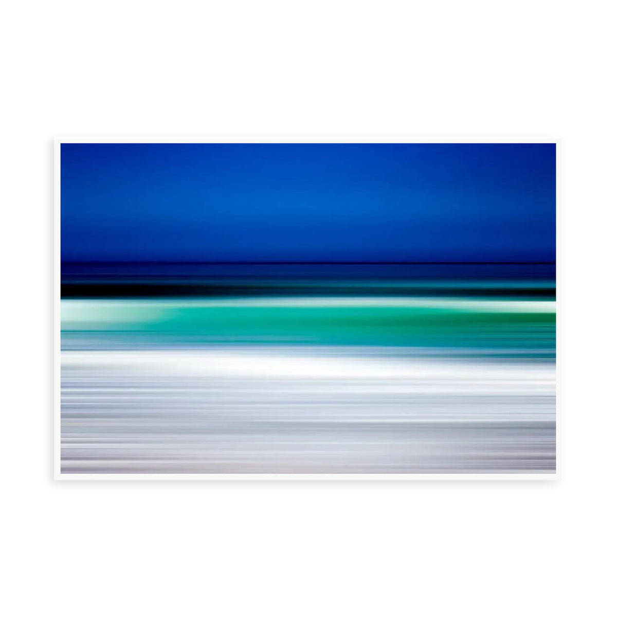 Turquoise Blur — illustrative narrow matte-white framed metal print, no added mat.