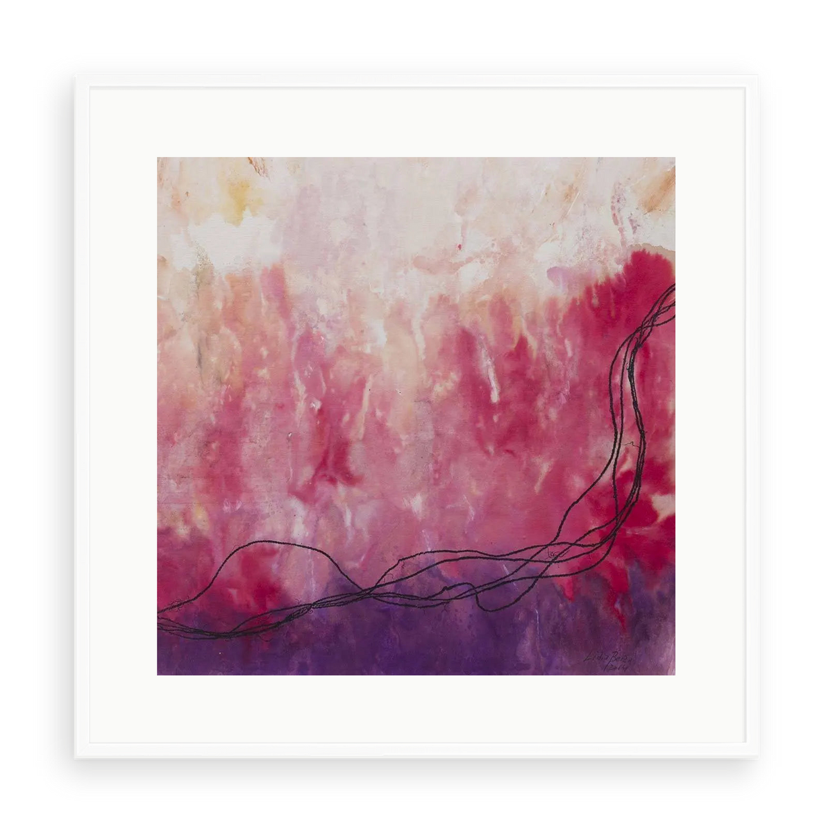 Cuerdas Magenta by Lidia Beiza — illustrative matte-white framed paper print; original artwork and mat preserved.