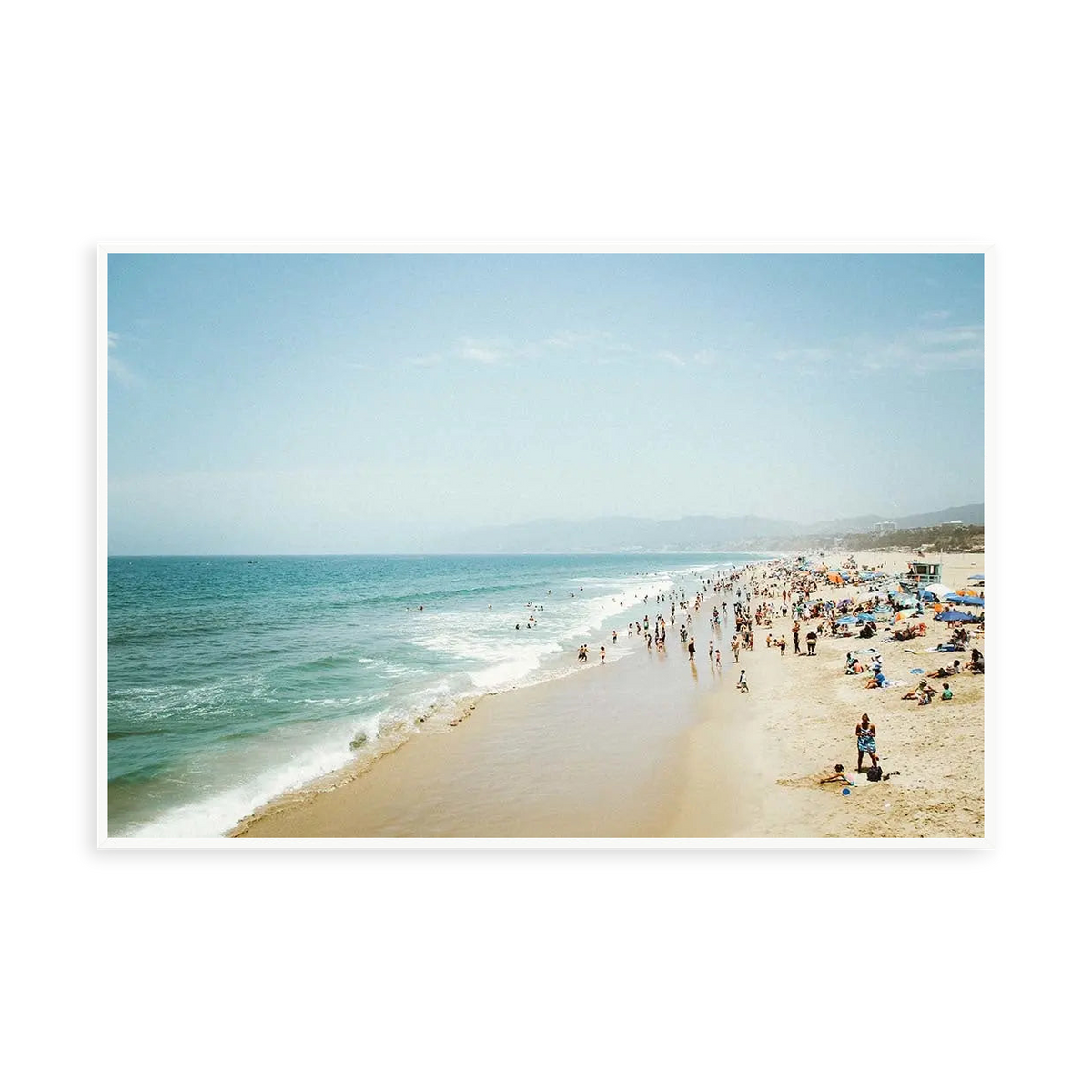 California Beach Day by J. Chau — illustrative narrow matte-white framed metal print, no added mat.