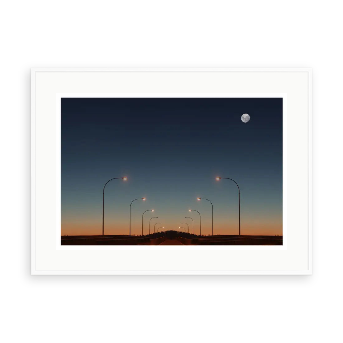 A Perte de Vue by Karen Thom — illustrative matte-white framed preview with a white mat. Proportions vary by size.