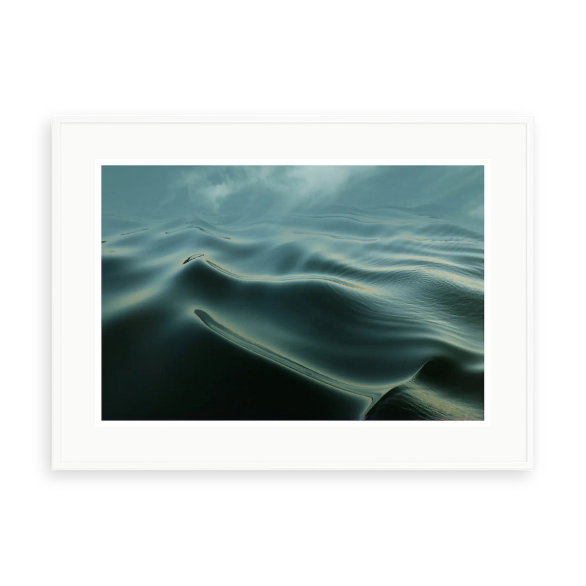 Seaside by Karen Thom — illustrative matte-white framed preview with a white mat. Proportions vary by size.