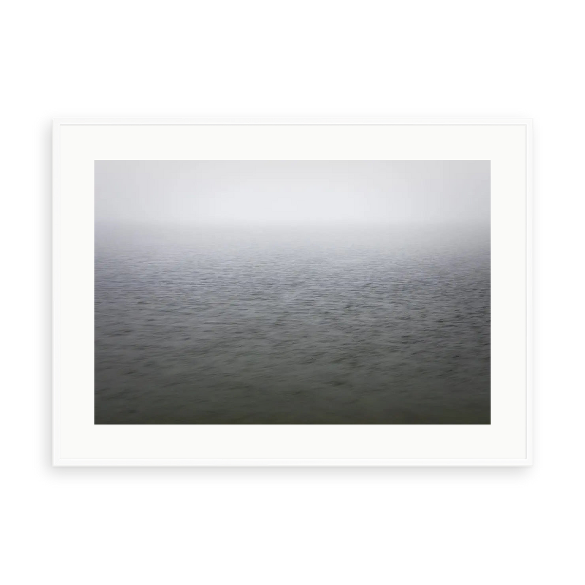 A Serene Seascape by David Hoefler — illustrative matte-white framed preview with a white mat. Proportions vary by size.
