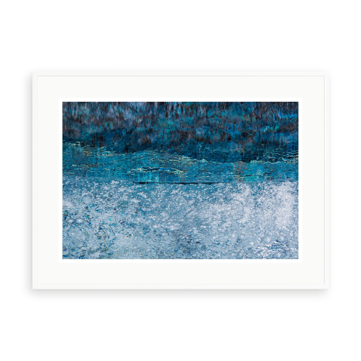 Agua by Ana Bonet — illustrative matte-white framed preview with a white mat. Proportions vary by size.