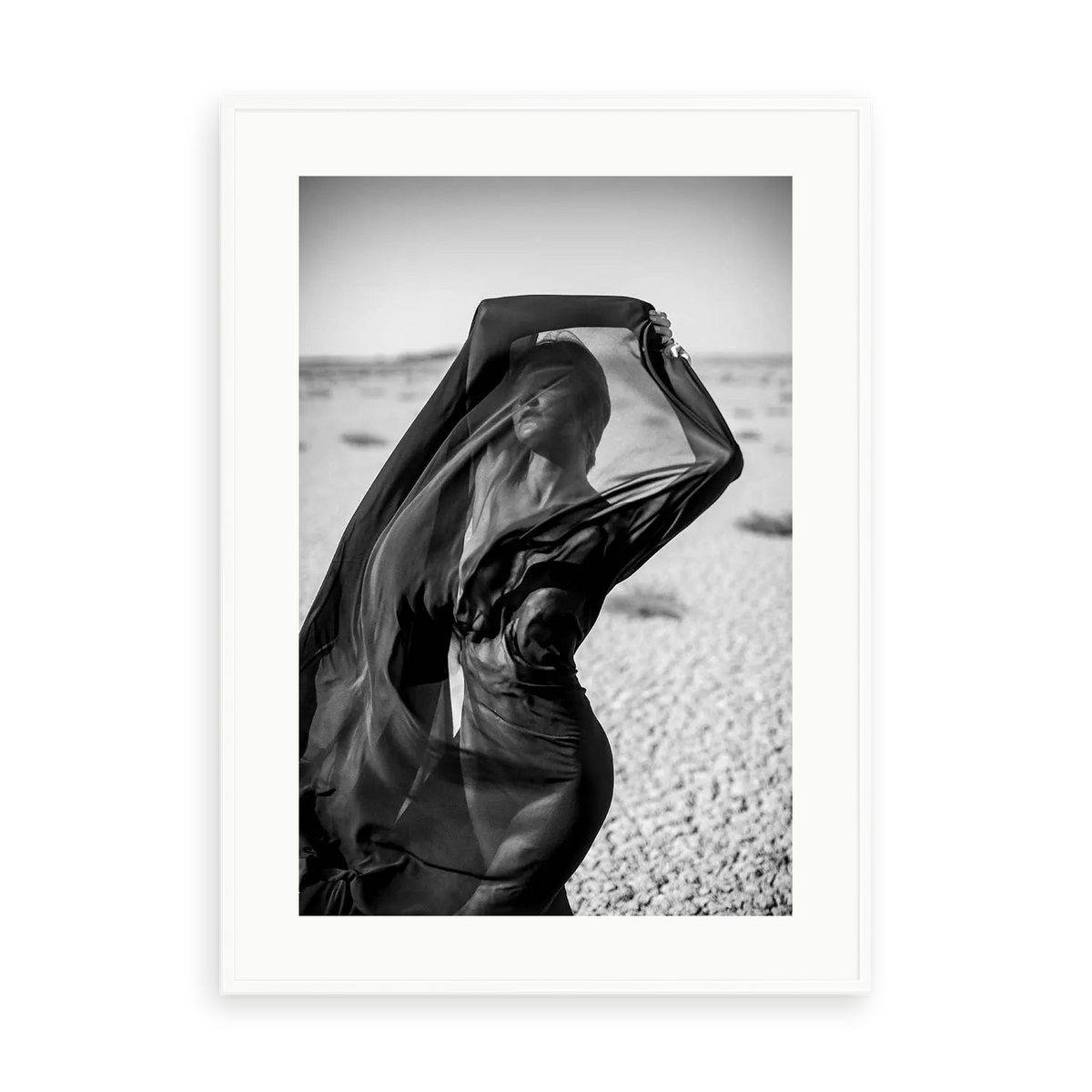 Playing With The Wind in The Desert by Nikola Miljkovic — illustrative matte-white framed preview with a white mat. Proportions vary by size.