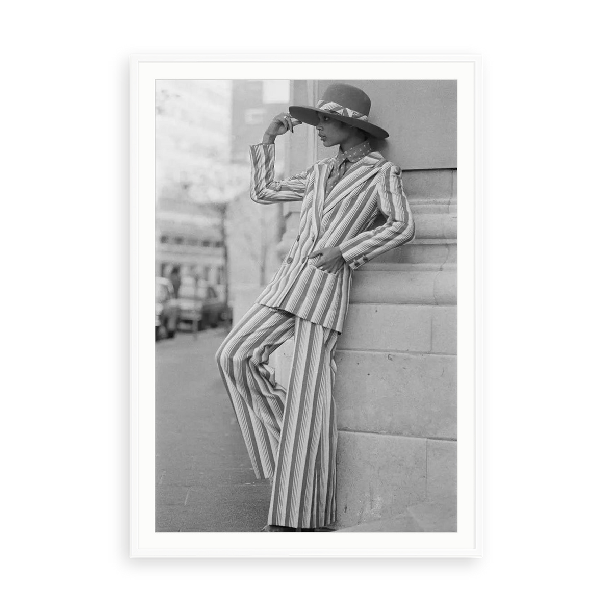 Stripy Chic by Mike McKeown — illustrative matte-white framed paper print with white mat; proportions vary by size.