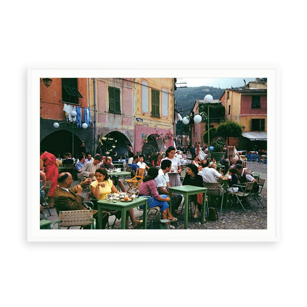 Portofino Cafe 1951 by Thurston Hopkins — illustrative matte-white framed paper print with white mat; proportions vary by size.