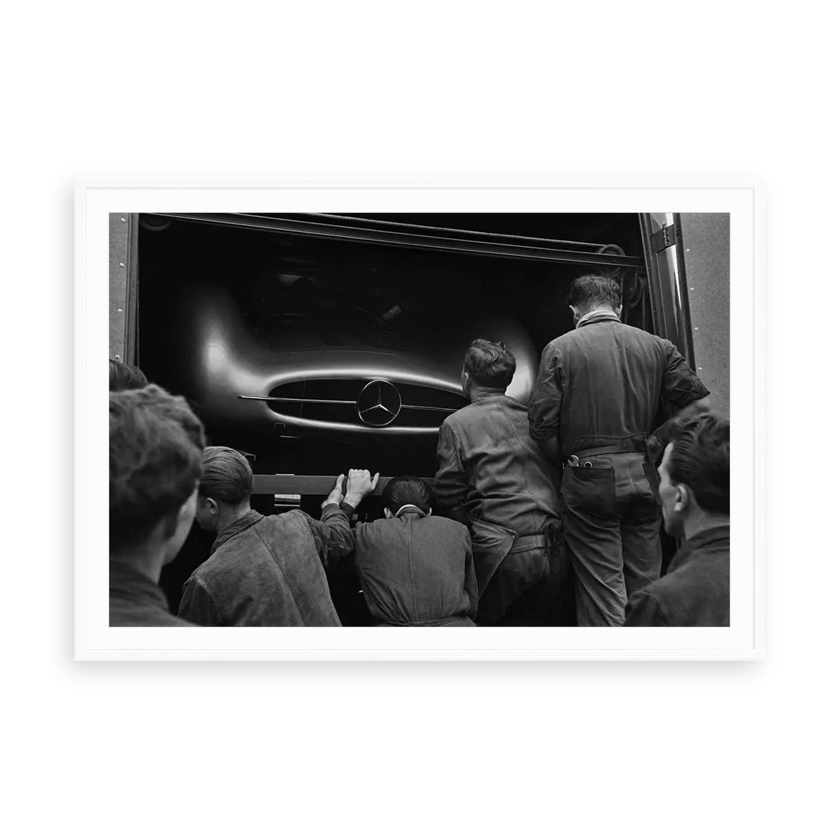 1954 Mercedes Grand Prix by Joseph McKeown — illustrative matte-white framed paper print with white mat; proportions vary by size.