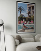 Poolside in Marrakesh Morocco by Slim Aarons displayed as framed photography in a luxury living room