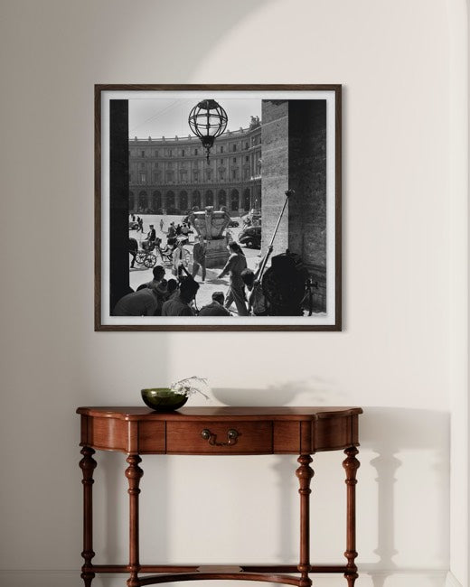 September Affair, Rome by Slim Aarons featured in a gallery-style hallway, celebrating the golden age of cinema and documentary photography.