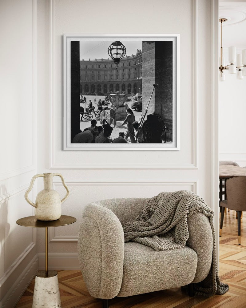 September Affair, Rome by Slim Aarons displayed in an elegant dining room, complementing sophisticated interiors with timeless cinematic imagery.