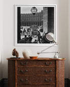 September Affair, Rome by Slim Aarons framed above a chest of drawers, facing the bed, adding a sophisticated Hollywood-inspired atmosphere to a luxury bedroom.