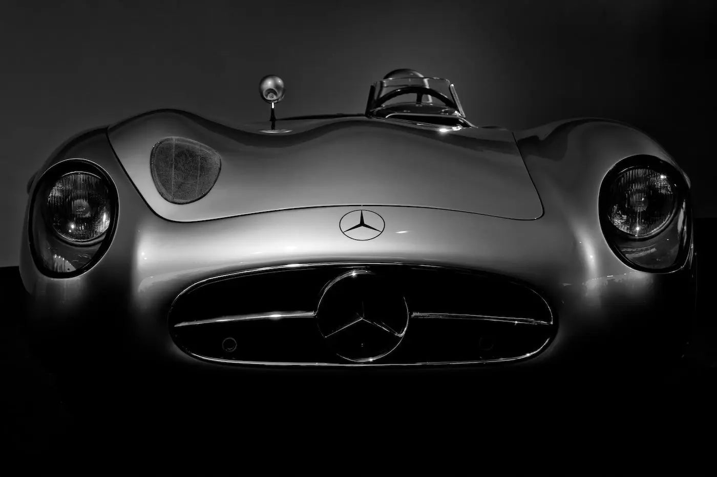 Front view of a vintage Mercedes-Benz 300 SLR photographed by Alex Meunier for The Picturalist