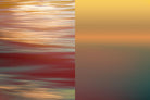 Abstract gradient background with horizontal bands of red, orange, yellow, and muted teal, split vertically with a blurred warm-toned section on the left.