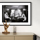 First Class Travel by Victor Blackman featured in a clean hallway gallery wall, ideal for real estate staging art and curated art collections.